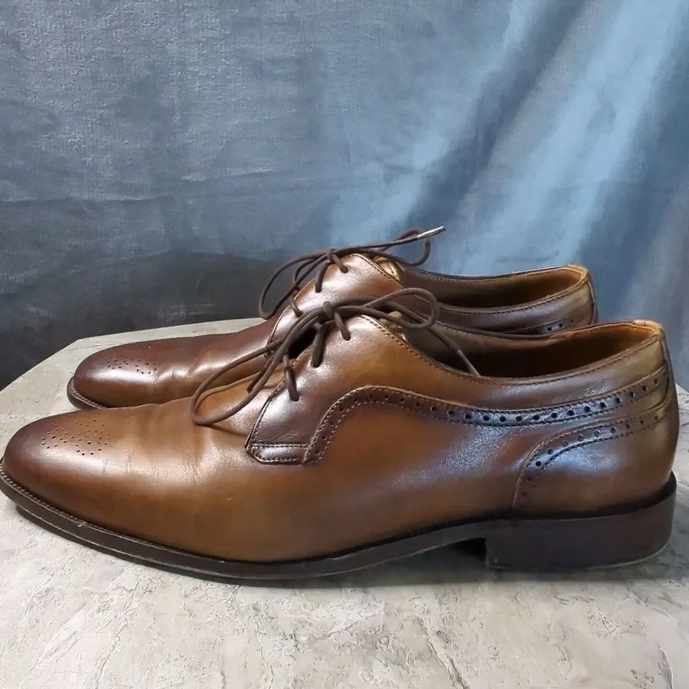 Johnston Murphy Sheepskin Medallion Toe Oxford Brown Leather 15-1760 Sz 11 M‎